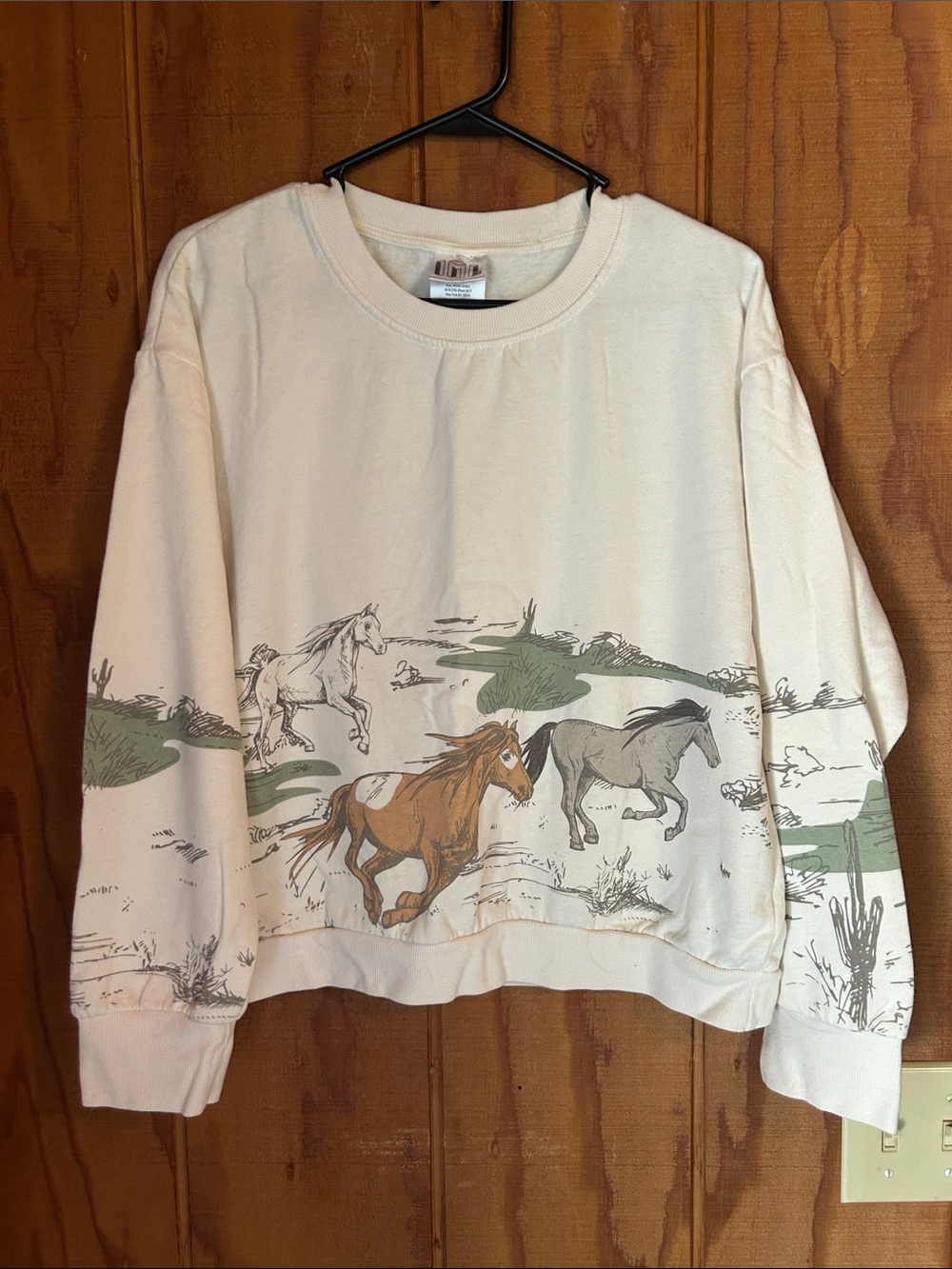 Women's Cream Crewneck Sweater with Horse Print